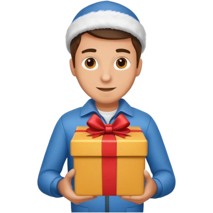 man courier holding gift box emoji