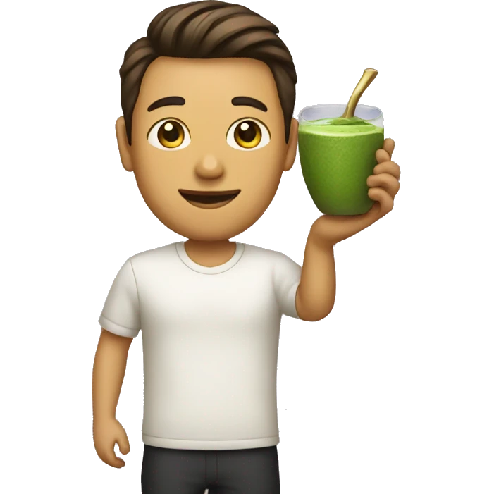 Create gold men who is holding matcha tea in his hand emoji