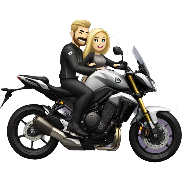 Caucasian man and woman with blonde hair riding on Yamaha mt 10 bike emoji