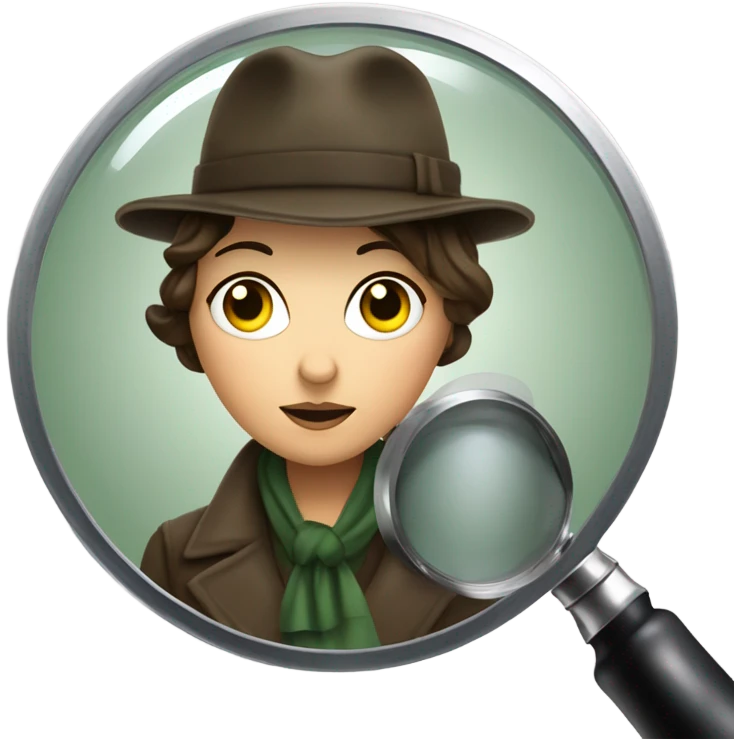 Female Sherlock holmes in deer stalker hat looking through magnifying glass emoji