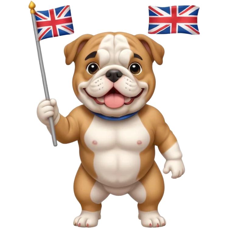 English bulldog waving a small flag, acting as a tour guide emoji