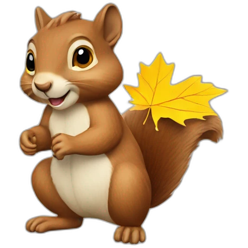 squirrel with a yellow maple leaf in its paws emoji