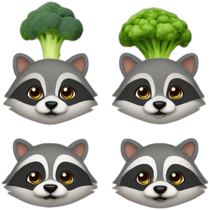Raccon, beany heat, broccoli emoji