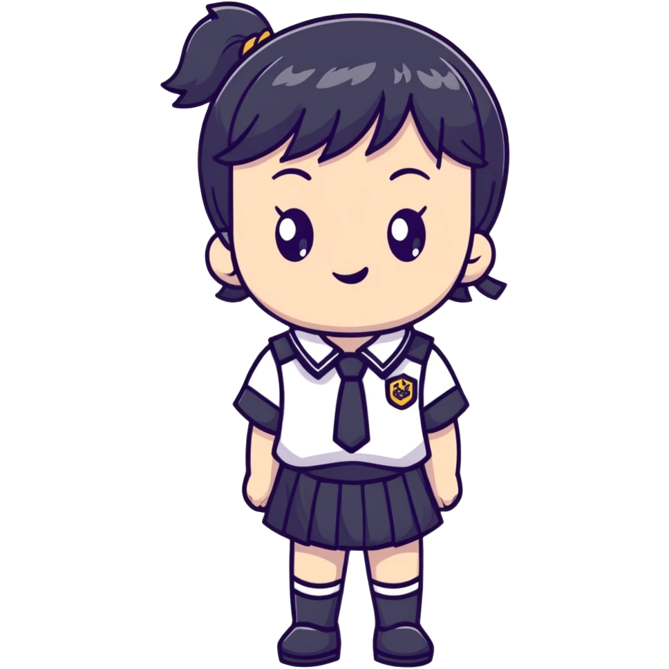 kawaii anime character with school uniform and cute expression emoji