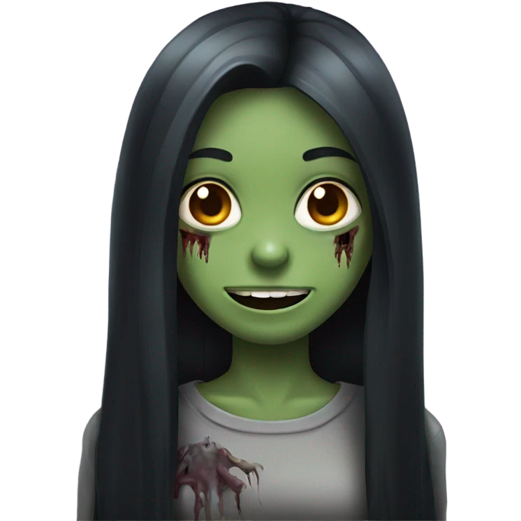 girl zombie with black long hair with teeth emoji