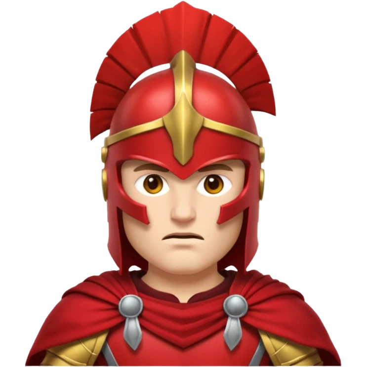 Emoji portrait of a Spartan warrior. Crested helmet, red cloak, determined expression. emoji