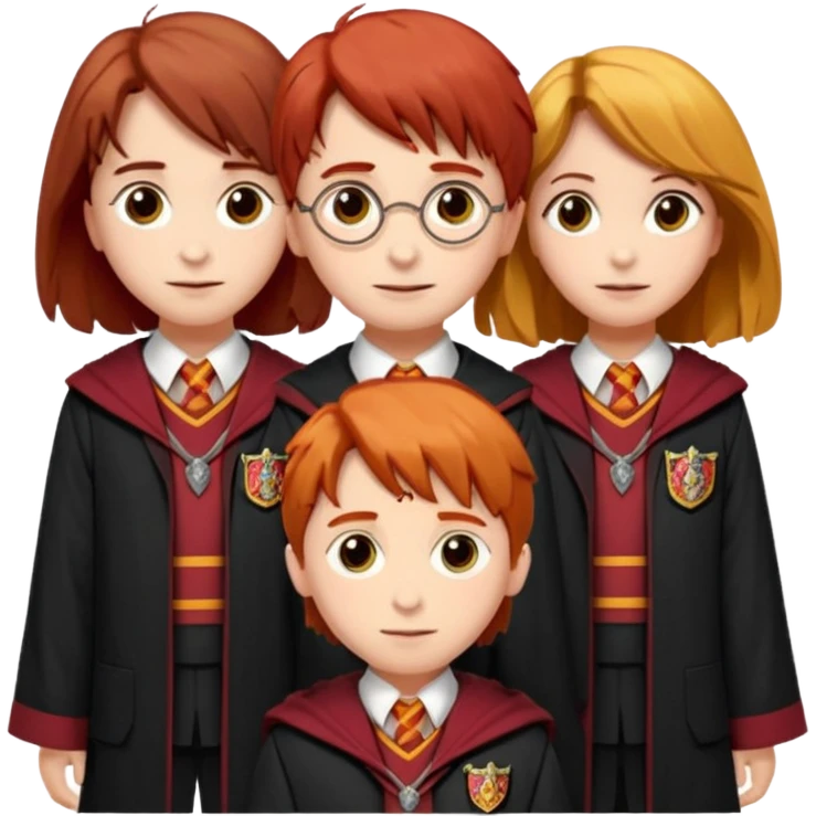harry potter, ronald weasley and hermione granger in gryfinndor uniform emoji
