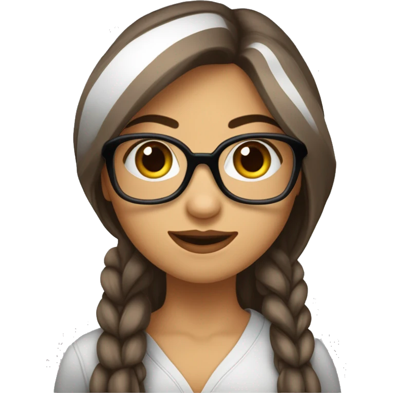 Fille cheveux lisse long brune raie au milieu yeux marron et lunettes carrées noire emoji