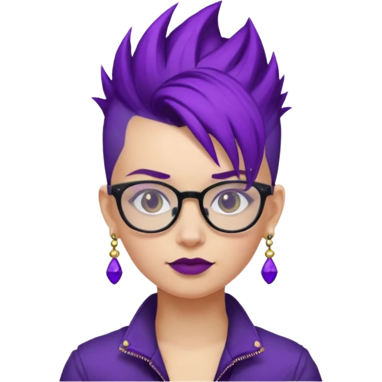 dark purple hair girl mohawk with earrings and glassess emoji