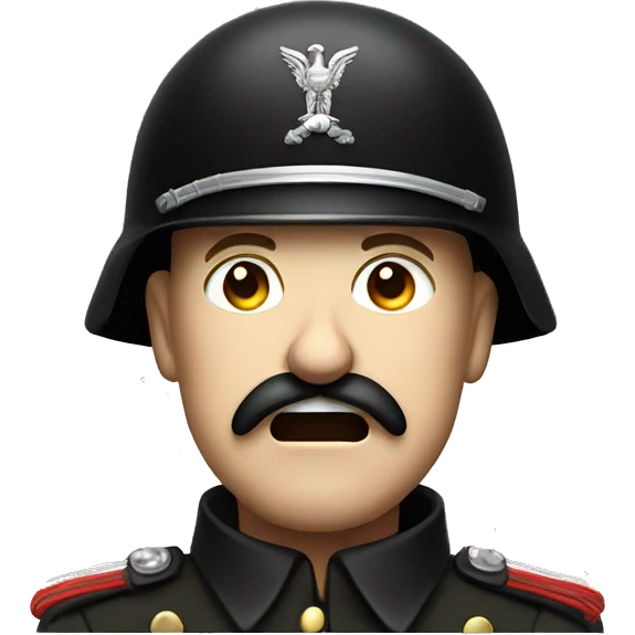 an angry screaming soldier 1940 with moustache, black uniform and black big helmet emoji
