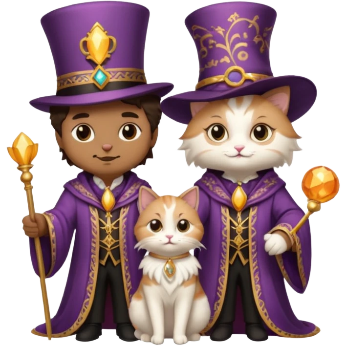 magician couple and their pet cat emoji