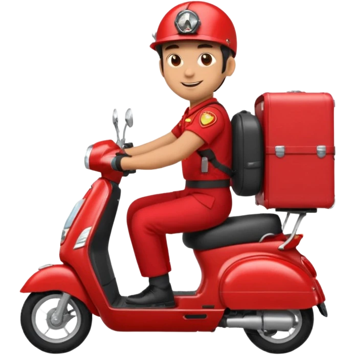 A man in red uniform on a red scooter with space in the back for cargo emoji
