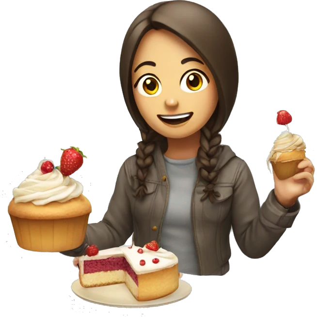 create an emoji with a girl and eating cake emoji