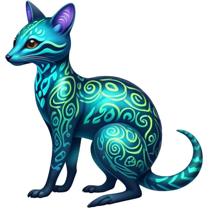 Exotic futuristic bioluminescent translucent transparent lush warm-colored neon-glowing iridescent Fakémon-Fionbri-Vernid-Genet-creature emoji