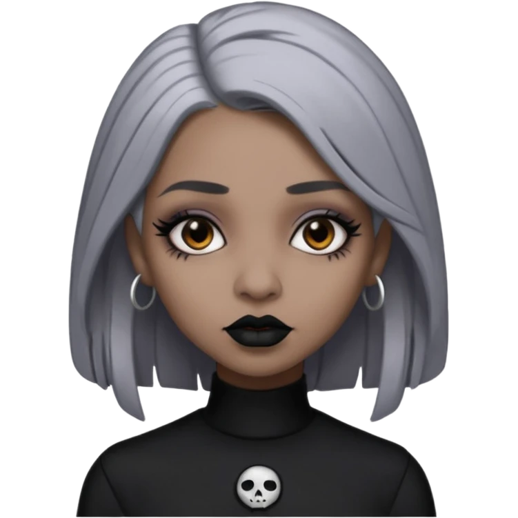 Light cool brown skin grey hair black lips goth girl emoji