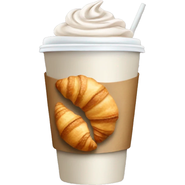 Disposable cup with cappuccino and croissant emoji