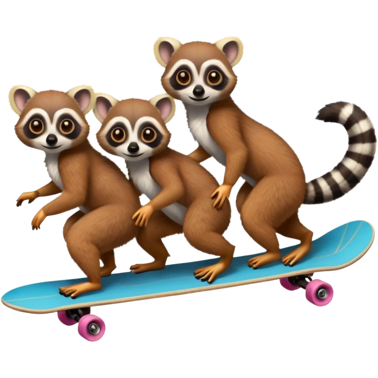 Four lemurs on one long skateboard emoji
