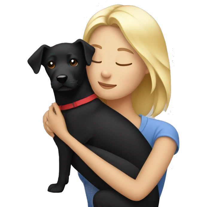 Cuddling with Black dog as a blond white woman emoji