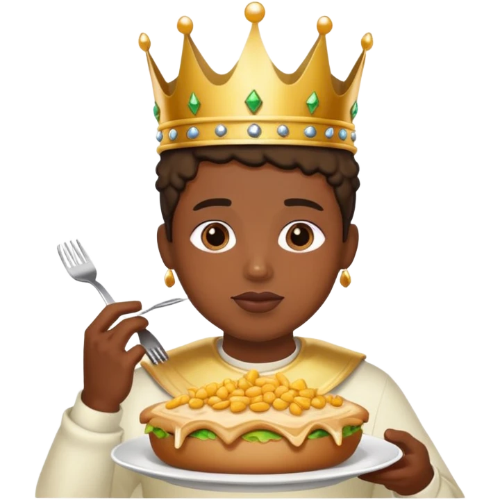 a black person with a crown and food in mouth emoji