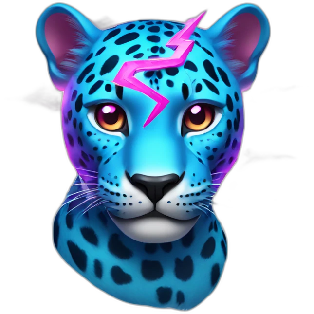 a blue jaguar with a magenta lightning bolt by its eyes on the left or right side of them. emoji