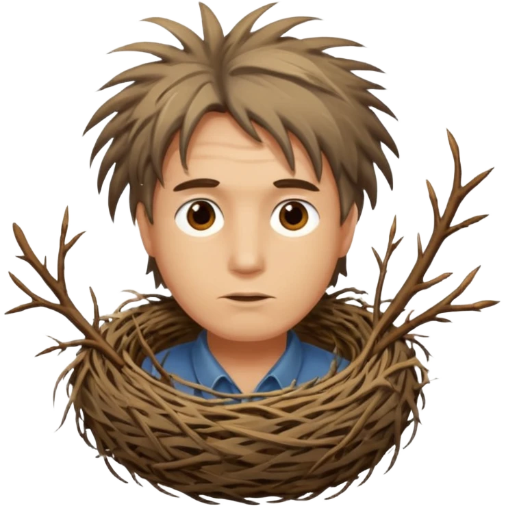 Man who's hair is a Birds nest emoji