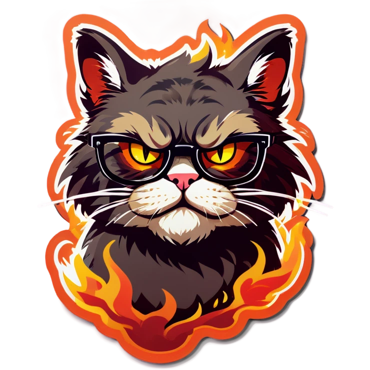 Angry cat with glasses on fire  emoji