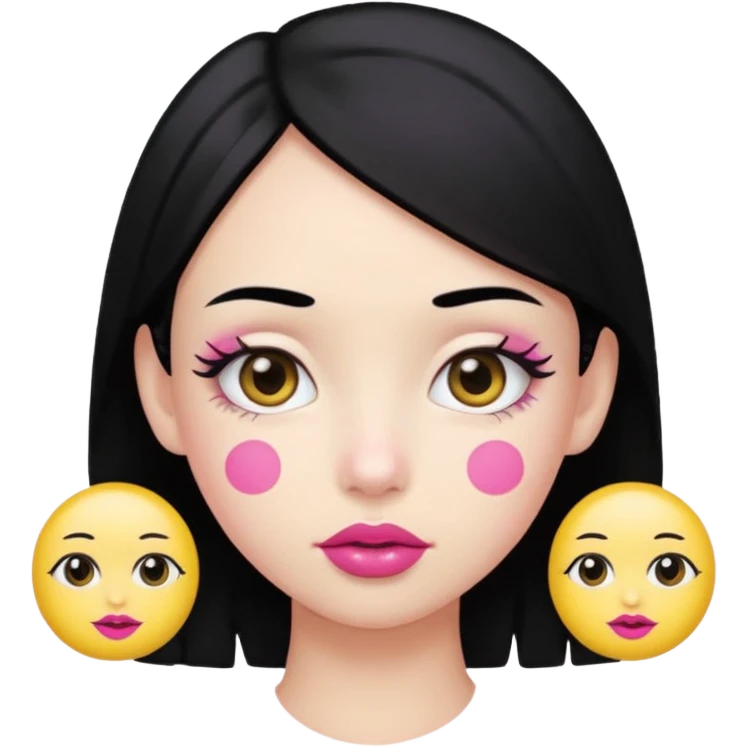 Yellow face with cute eyes pink lips black hair and black dot at forehead  emoji