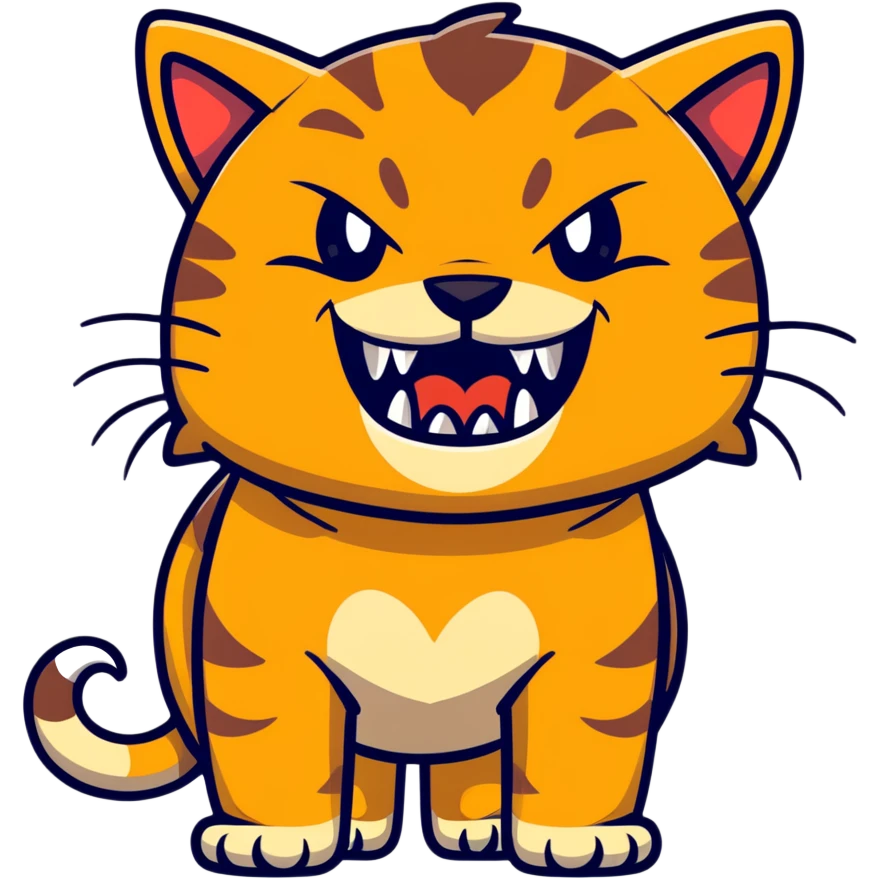 saber-toothed cat with comically small body and ridiculously oversized canine teeth, tiny head with massive fangs that dwarf the entire body emoji