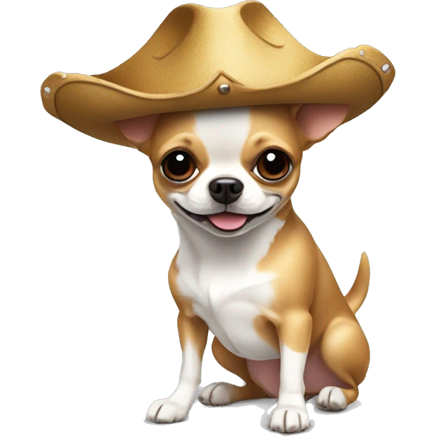 Chien chihuahua qui porte une poule ayant un chapeau de pirate sur la tête emoji