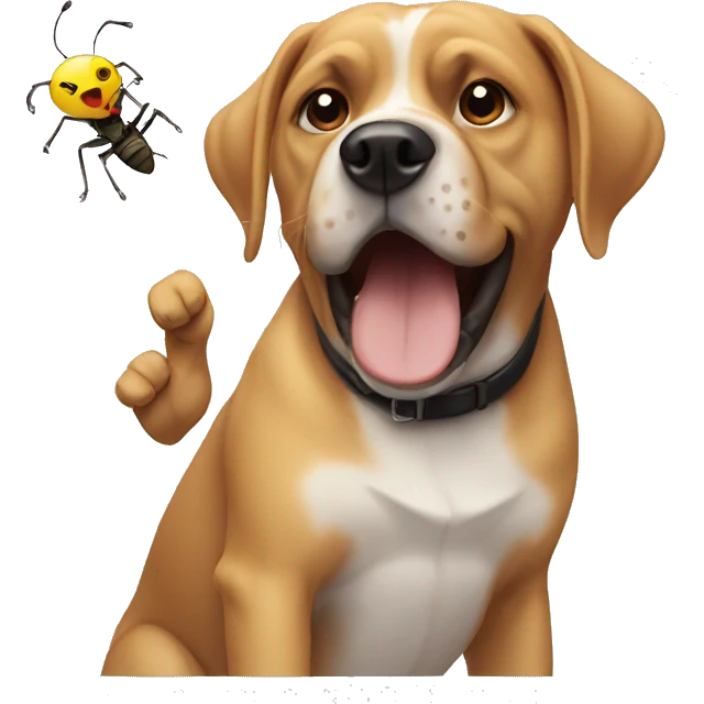 A dog flipping off a bug emoji
