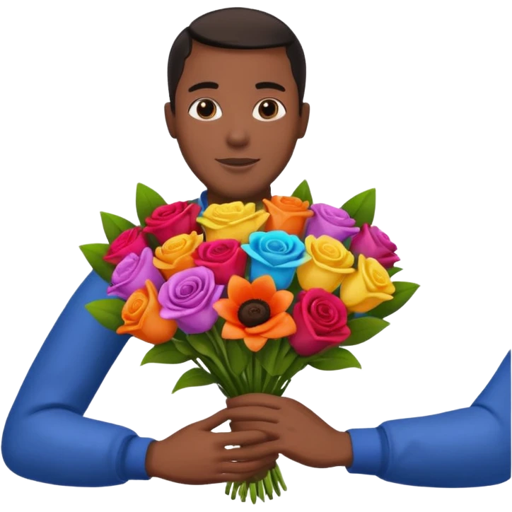 Black Male hand give a bogue of flowers emoji