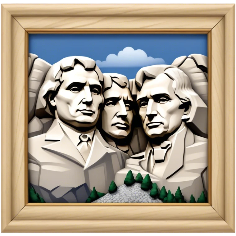 Cinematic Realistic Mount Rushmore Landmark Emoji, featuring the carved faces of four U.S. presidents, etched into the granite mountainside with dramatic lighting accentuating the rock textures. emoji