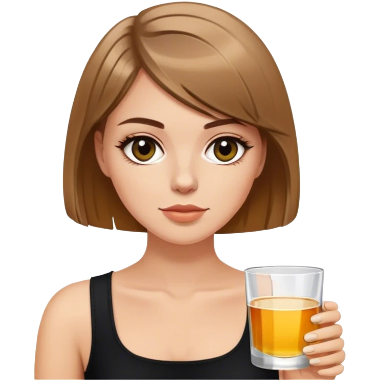 light brown hair white girl with short bob no bangs with a shot of tequila wearing black emoji