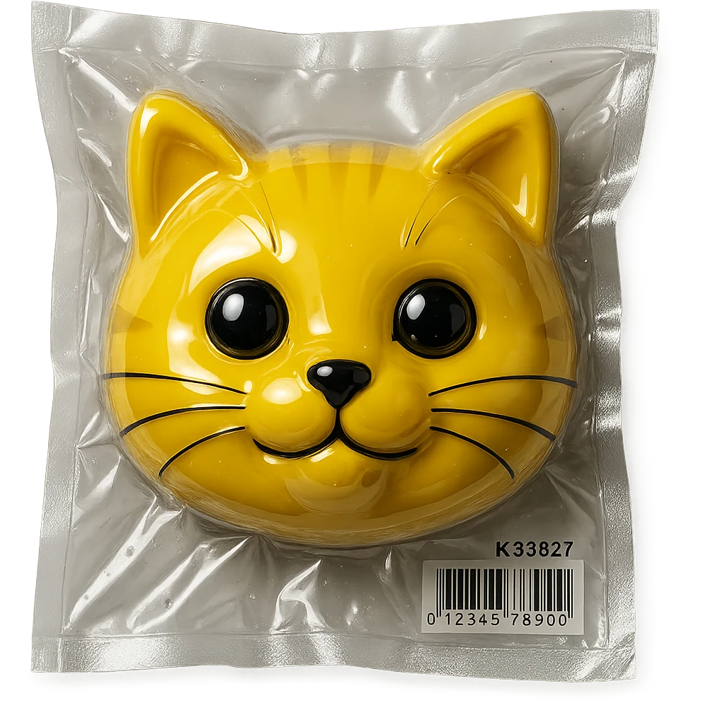 cute cat face with glossy reflections in vacuum-sealed style emoji