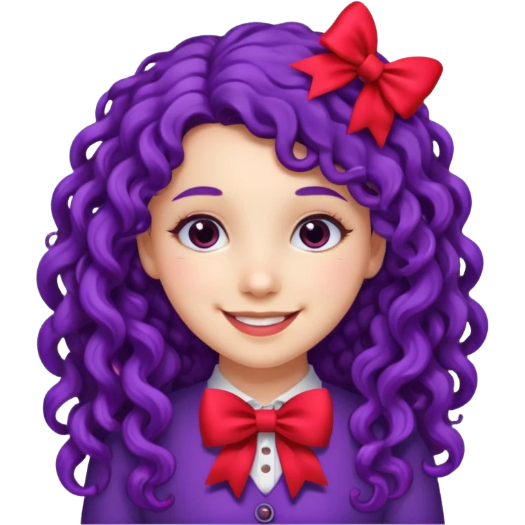 purple long curly haired girl with red bow emoji