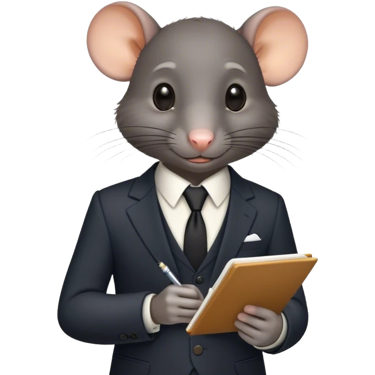 a black rat in a suit taking notes in a small notebook emoji