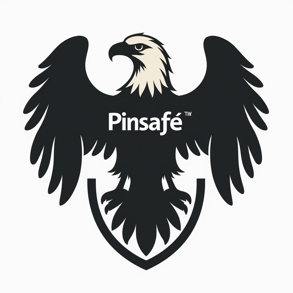 photorealistic eagle perched on a shield, word 'Pinsafe' subtly incorporated, eagle strong and alert, symbolizing protection and security, sleek corporate color palette emoji