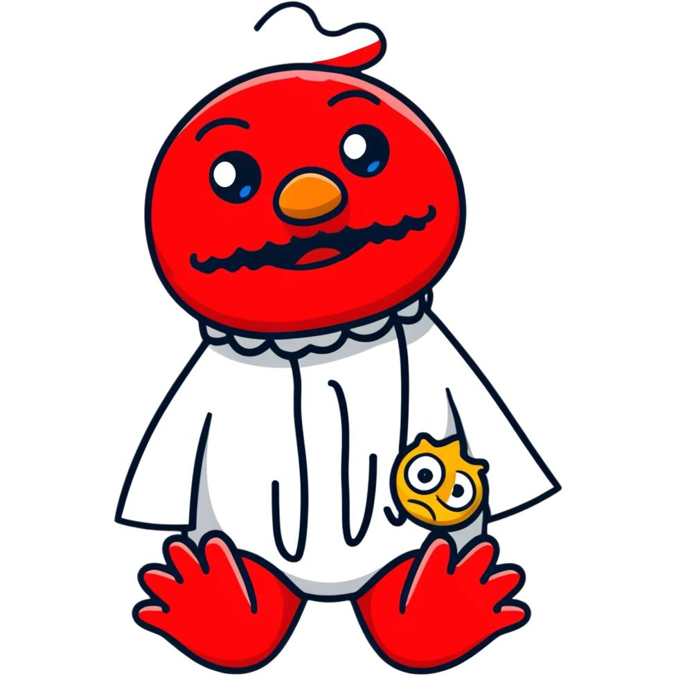 A sad Elmo puppet character crying with a frown emoji