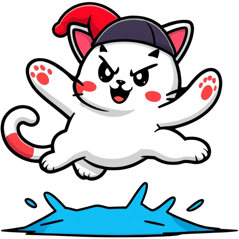 angry cat with a hat jumping into a lake emoji