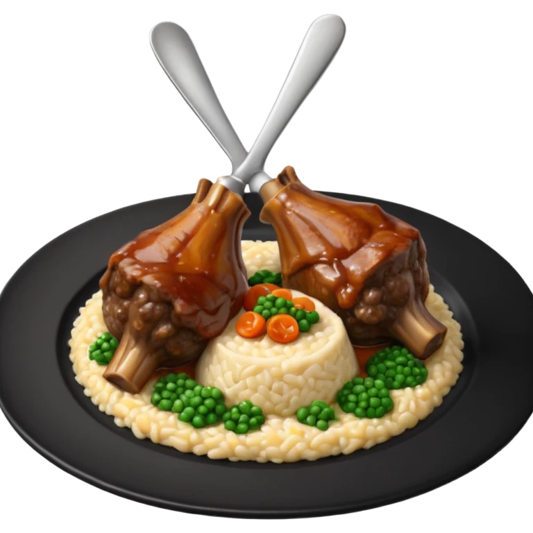 Lamb Shanks with Risotto Nero on a black plate-no cutlery  emoji