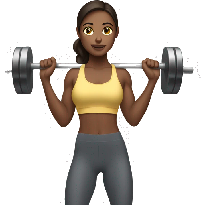 Brunette girl at the gym lifting weights emoji