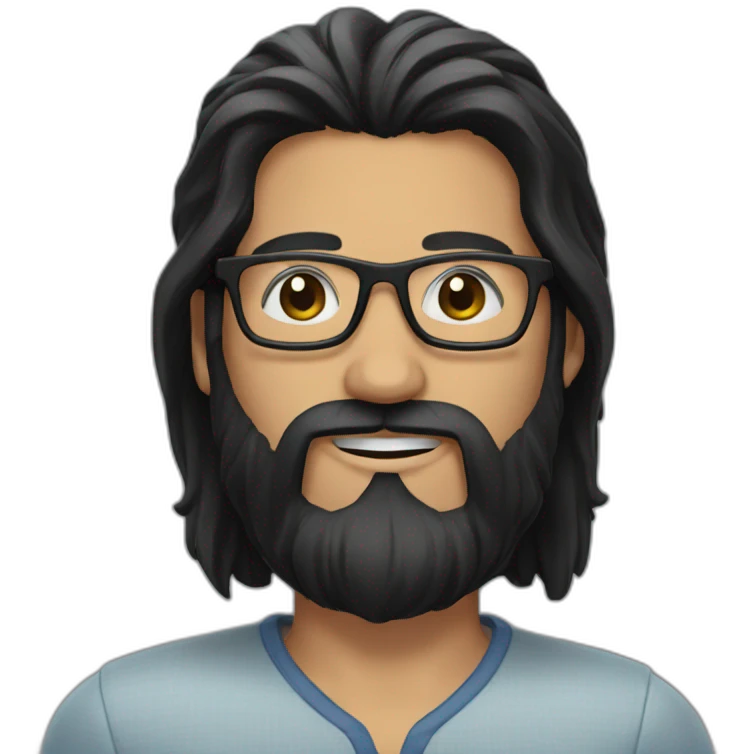 Man with long black hair and beard and glasses emoji