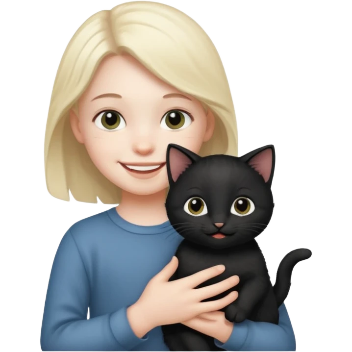 kid walks with black kitten emoji