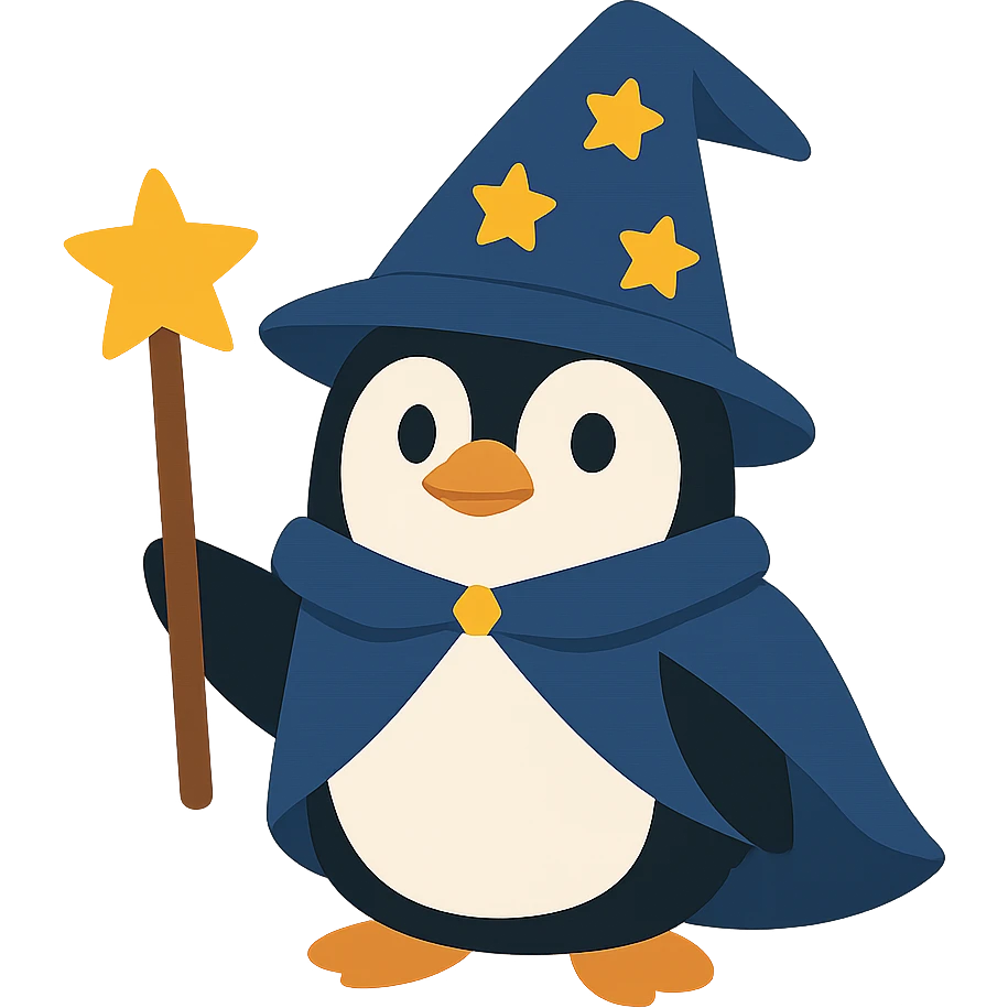flat design style penguin wizard emoji