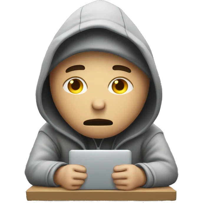 homme pauvre triste en capuche sur un pc emoji