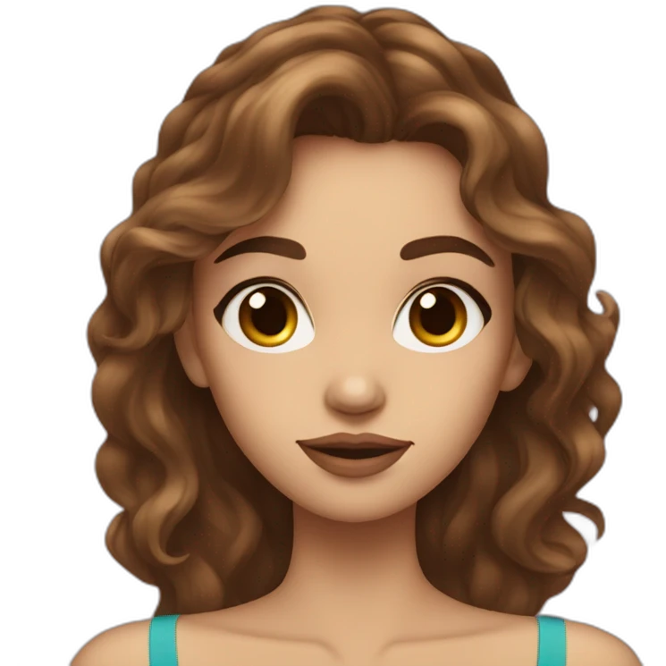 long wavy brown hair skinny girl with thin face and makeup from head to chest emoji