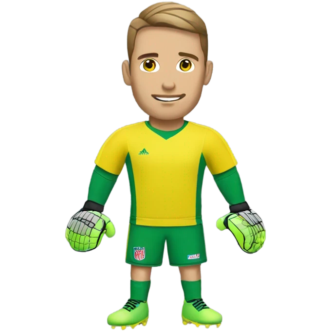 Goalkeeper wearing green top yellow shorts and goalkeeper gloves emoji