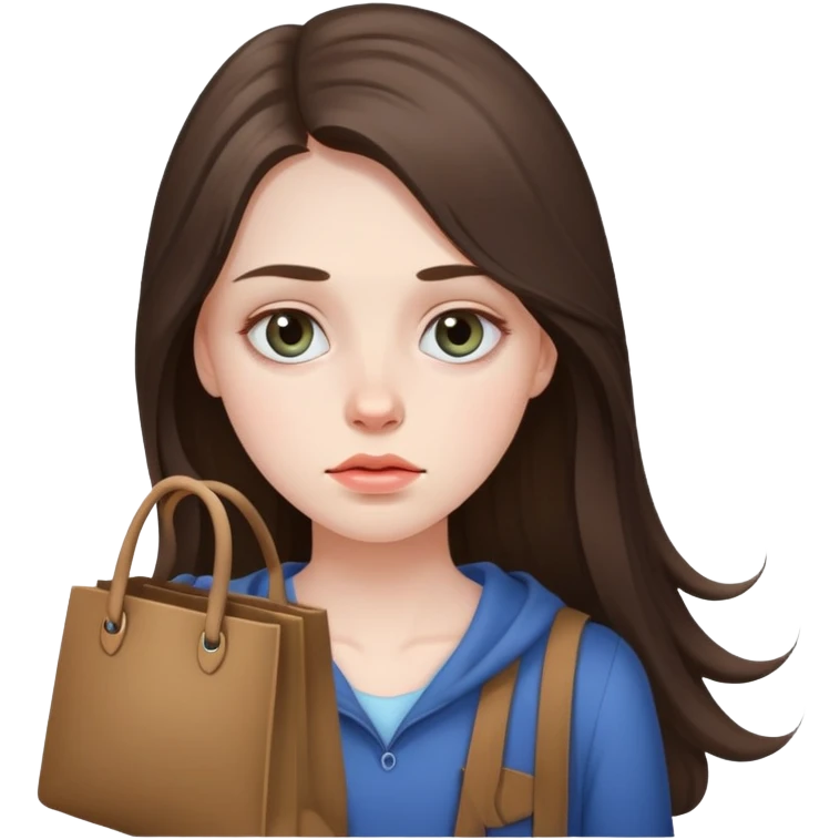 beautiful pale brunette girl with long hair tired with bags under eyes emoji