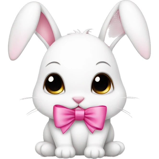 cute coquette cute white bunny with a pink ribbon on its right ear emoji