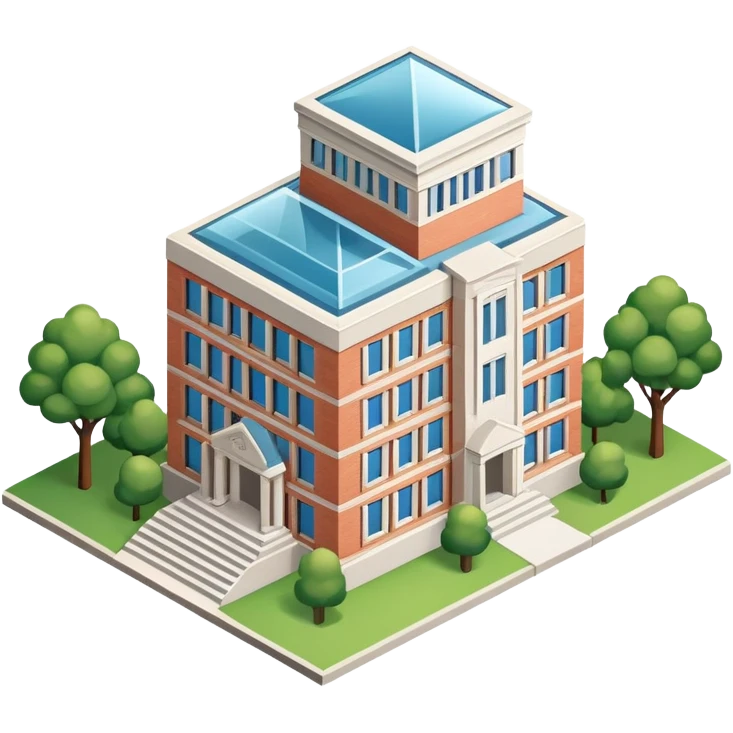 University building, isometric dollhouse-style, realistic emoji